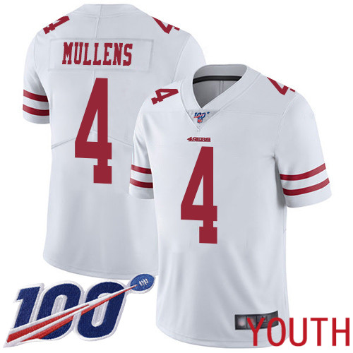 San Francisco 49ers Limited White Youth Nick Mullens Road NFL Jersey #4 100th Season Vapor Untouchable->san francisco 49ers->NFL Jersey